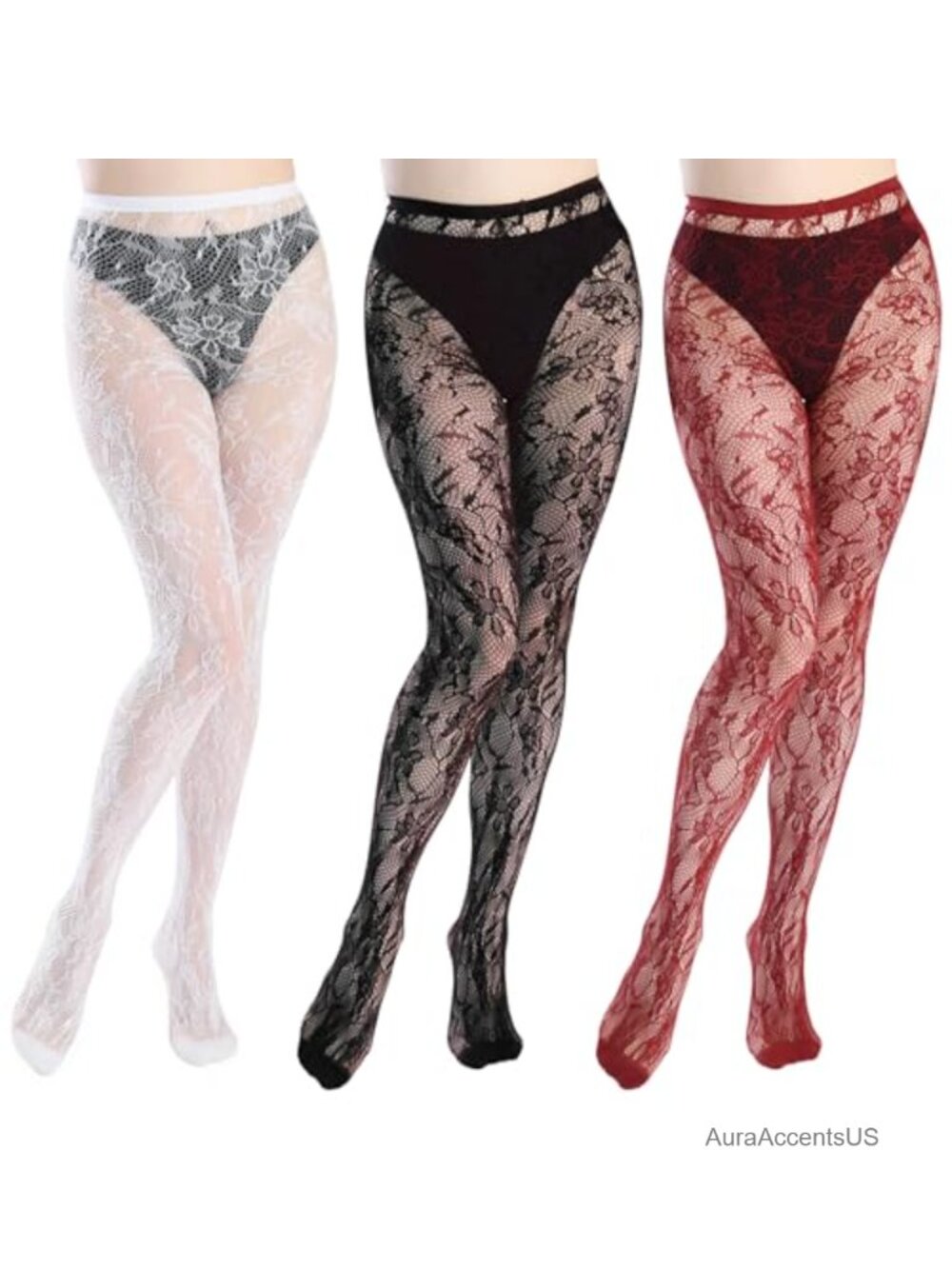 Nylon Spandex Floral Patterned Lace Tights for Women, Fishnet Stockings, Medium